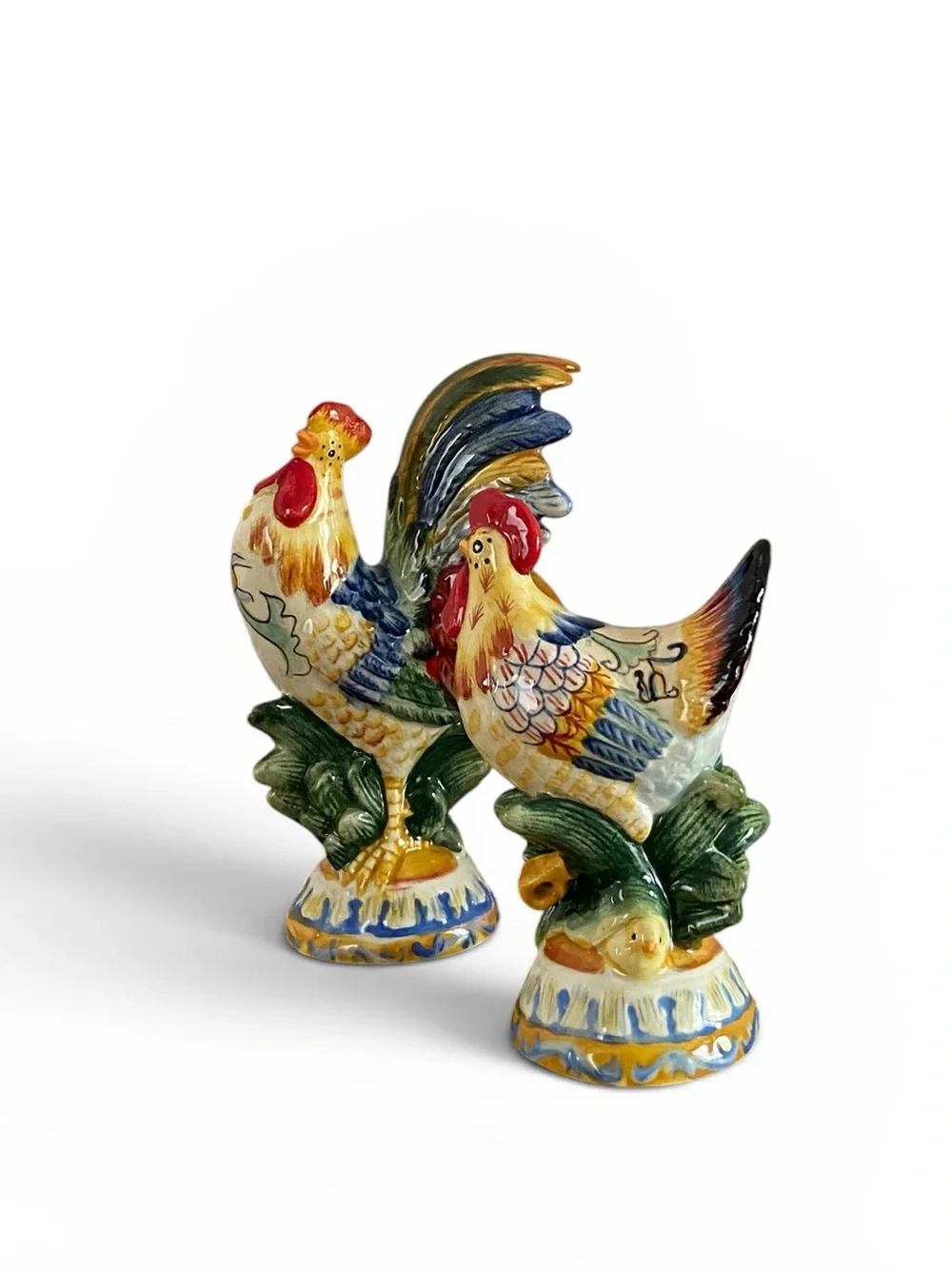 Fitz & Floyd Ricamo Rooster and Hen Salt & Pepper Set of 2